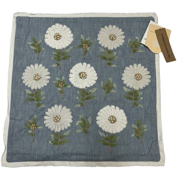 The Home Throw Pillow Covers Floral Daisy 18x18 Embroidered Textured Cotton Boho - Picture 1 of 12